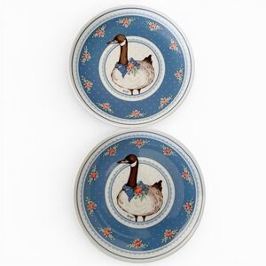 VTG Goose Plate George Good Fabrizio Japan Blue Bow Cottage Core Decor 2pc Set